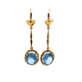 Synthetic Blue Spinel Dangle Earrings in 14K Yellow Gold