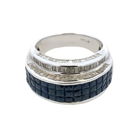Estate Invisible Set Sapphire and Diamond Ring in 14K White Gold