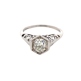 Old Mine Cut Diamond Ring in 14K White Gold