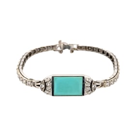 Turquoise and Diamond Bracelet in 14K White Gold