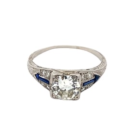 Antique Diamond and Sapphire Engagement Ring in Platinum