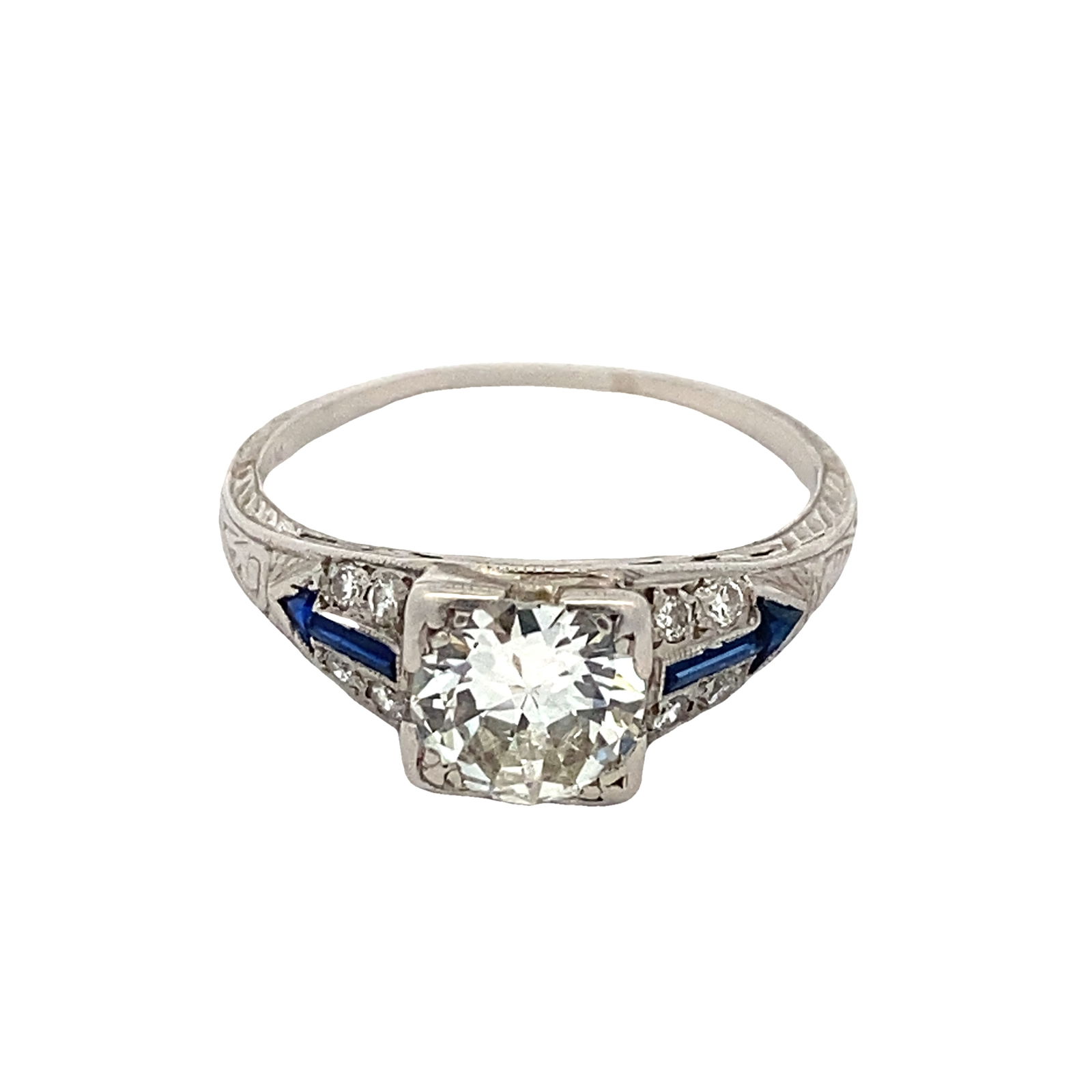 Antique Diamond and Sapphire Engagement Ring in Platinum (1 of 6)