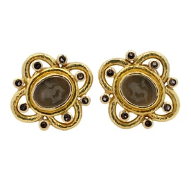 Elizabeth Locke Intaglio Earrings in 18K Yellow Gold
