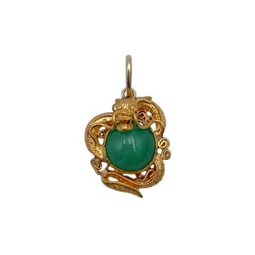 Jadeite Jade Cabochon Dragon Pendant in 18K Yellow Gold