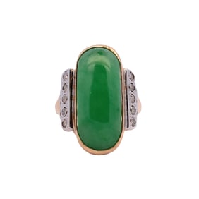 Jadeite Jade and Diamond Ring in 14K Yellow Gold