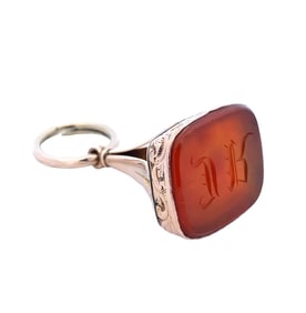 Estate Carnelian Watch Fob Seal with Scroll Work in 12K Gold