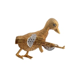 Diamond Duck Brooch in 14K Yellow Gold