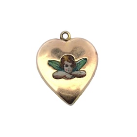Enamel Angel Heart Pendant in Rose Gold