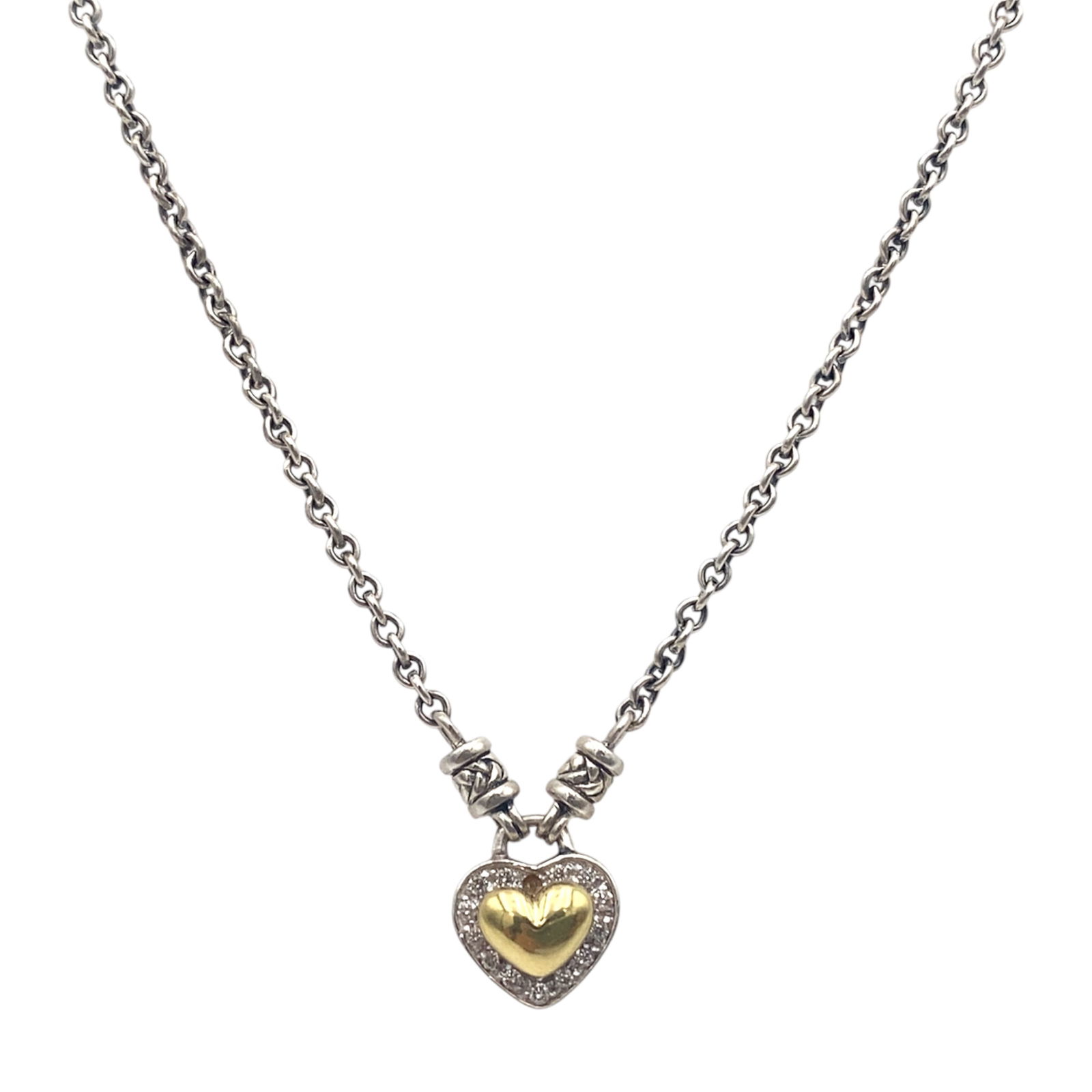 Puffed Heart Sterling Silver and 18 Karat Yellow Gold Necklace (1 of 5)