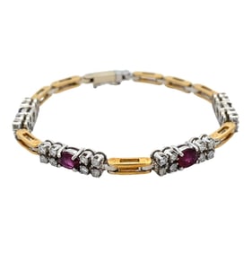 1980s 0.75 Carat Diamond and 1 Carat Ruby Link Bracelet in 18 Karat Gold