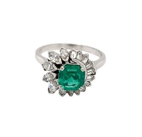 1940s Emerald and Diamond Engagement Ring in Platinum