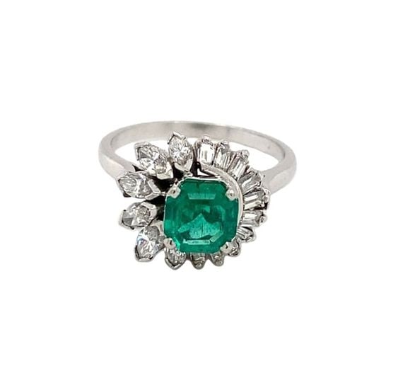 1940s Emerald and Diamond Engagement Ring in Platinum (1 of 6)
