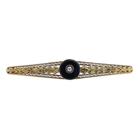 1930s Art Deco Brooch with Onyx and Diamond in 14K Yellow Gold