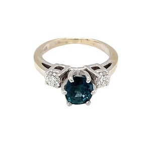 Three Stone Ring with Diamond and Sapphire in 14K White Gold