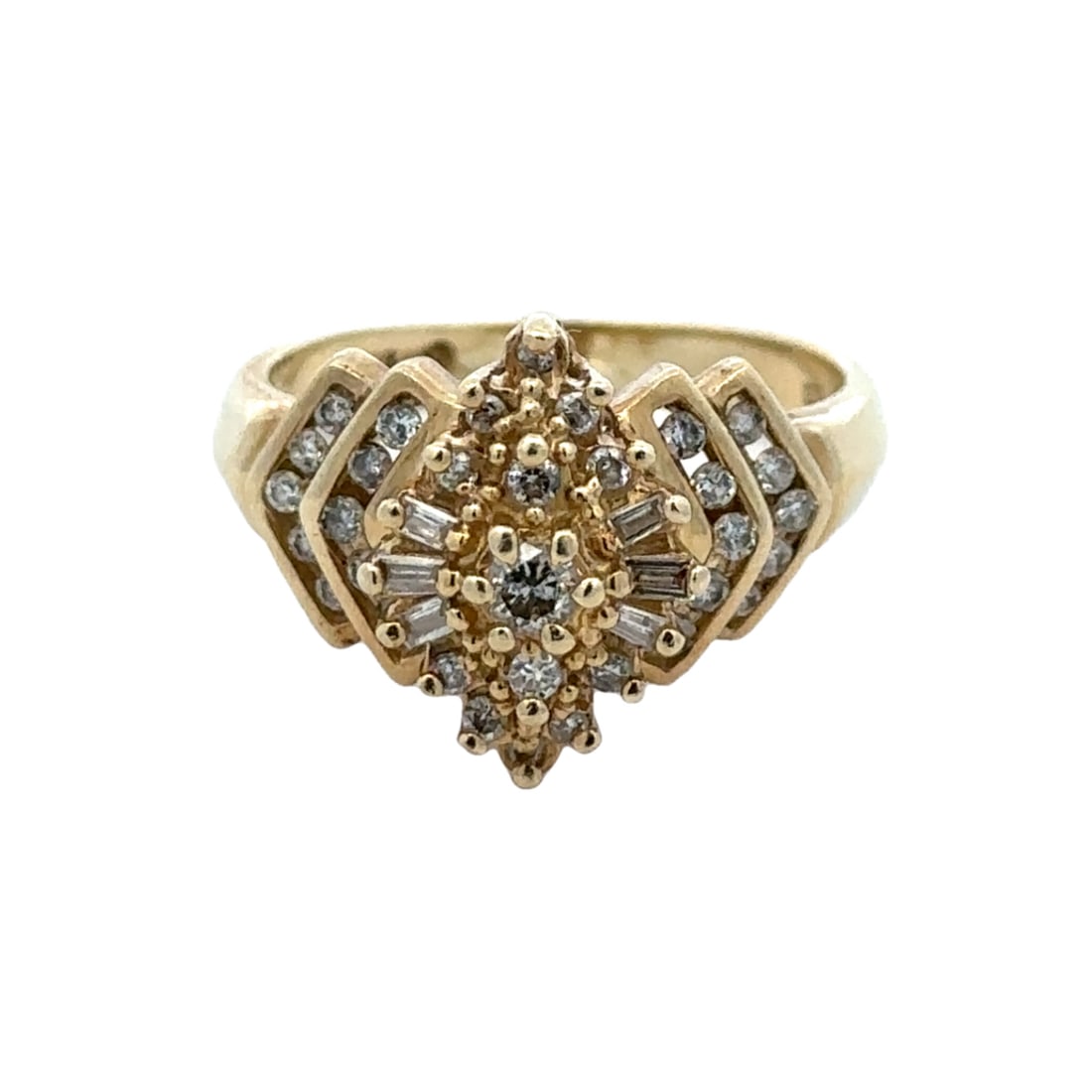 Cluster Diamond Ring in 14K Yellow Gold: Metal type: 14K Yellow Gold, Gemstone: Diamond, Diamond Details: Approximately 0.50 ctw, Design: Cluster, Size: 6.5, Weight: 5.4 g