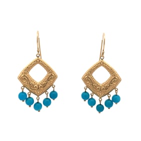 Circa 2000s Turquoise Bead Chandelier Earrings in 14 Karat Gold