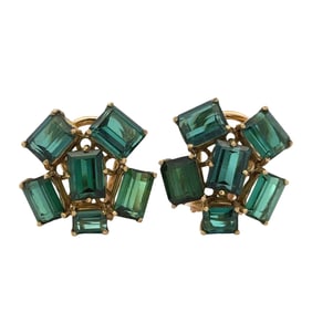 Green Tourmaline Clip Earrings in 18K Yellow Gold