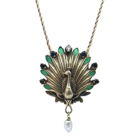 Igor Carl Faberge Sapphire, Emerald, Diamond and Pearl Peacock Watch/Pendant in 14k Yellow Gold