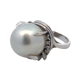 Platinum South Sea Pearl and Diamond Cocktail Ring