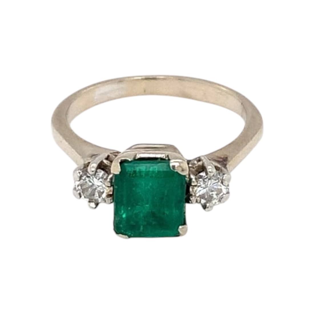 1950s 1.0ct Emerald and Diamond Ring in 14K White Gold (1 of 6)