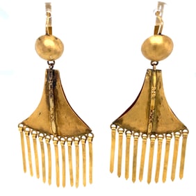 Vintage Artisan Textured Dangle Earrings in 14k Yellow Gold