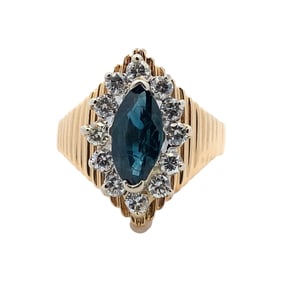 Estate Synthetic Sapphire and Diamond Cocktail Ring in 14K Yellow Gold