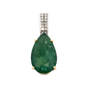 Emerald and Diamond Pendant in 14K Two Tone Gold