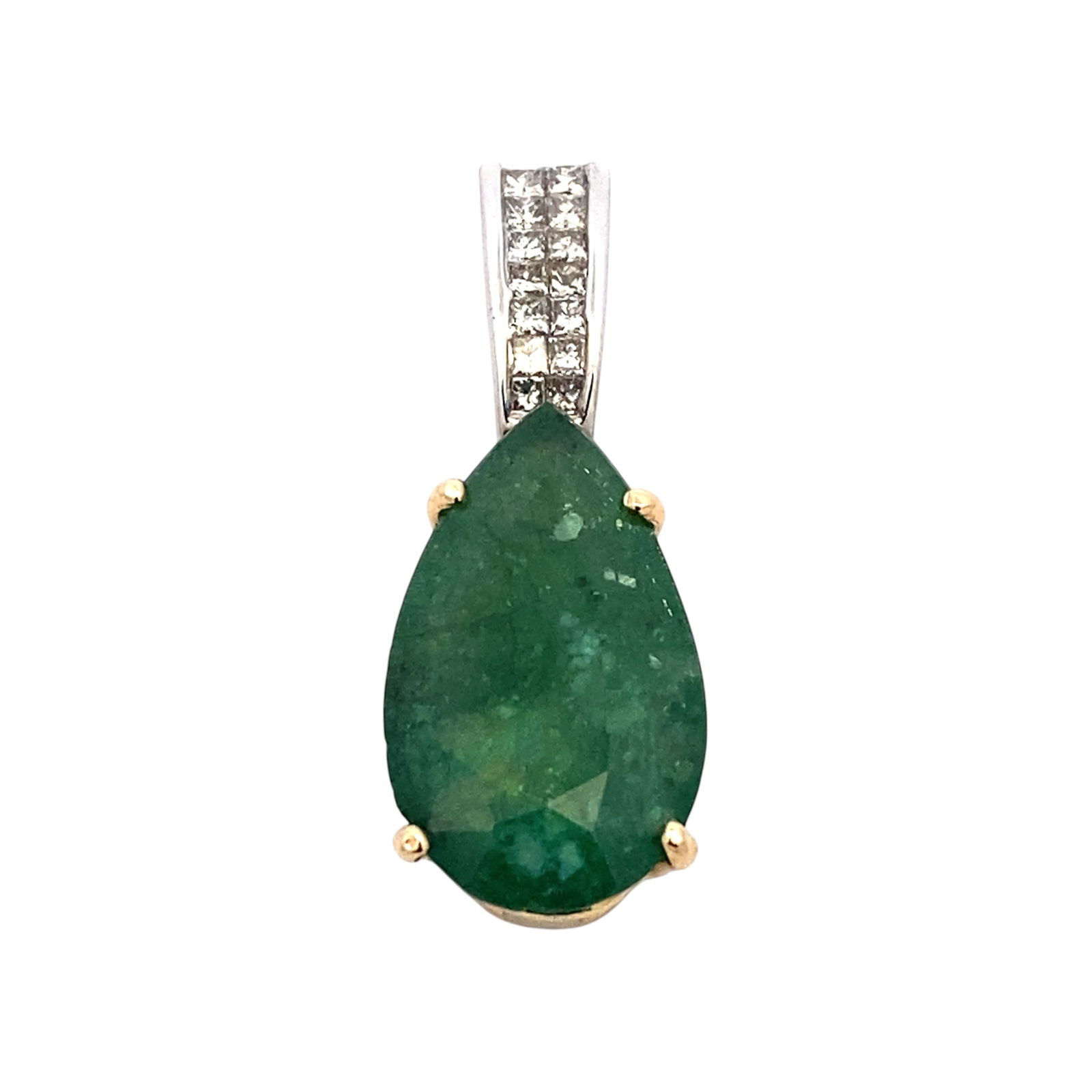 Emerald and Diamond Pendant in 14K Two Tone Gold (1 of 5)