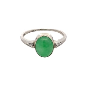 Estate Jadeite Jade and Diamond Ring in Platinum