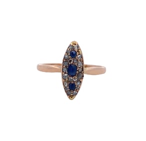 Navette Sapphire and Diamond Ring in 14K Yellow Gold