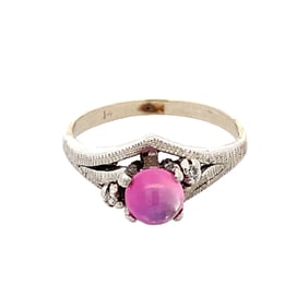 Lab-Grown Star Ruby and Diamond Ring in 14K White Gold