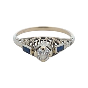 Synthetic Sapphire and Diamond Ring in 14K White Gold