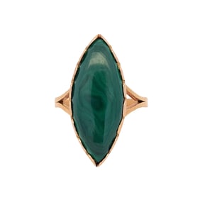 Estate 14K Yellow Gold Malachite Navette Ring