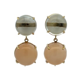 18K Gold Blue and Rose Quartz Cabochon Earrings