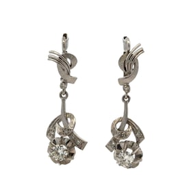 14K White Gold Vintage Diamond Dangle Earrings