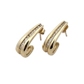 Estate 10K Yellow Gold Diamond Half Hoop Earrings