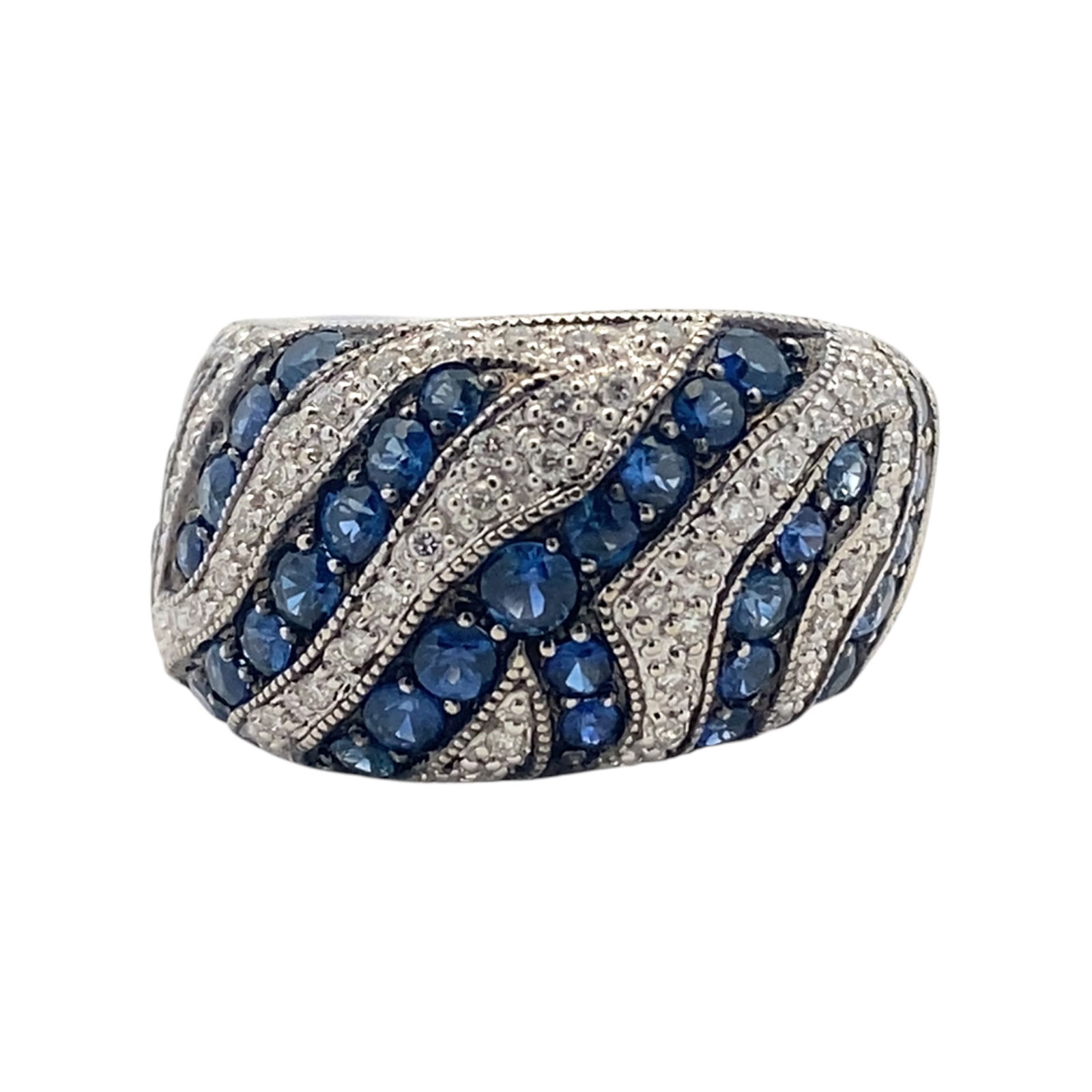 1 Carat Blue Sapphire, Diamond and 14 Karat White Gold Cocktail Ring (1 of 6)