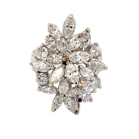 Estate Marquise and Round Diamond Cluster Ring in 14K White Gold