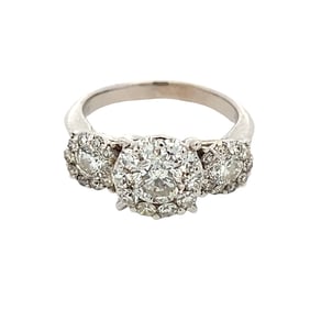Circa 1990s Three Stone Diamond Cluster Ring in 14K White Gold