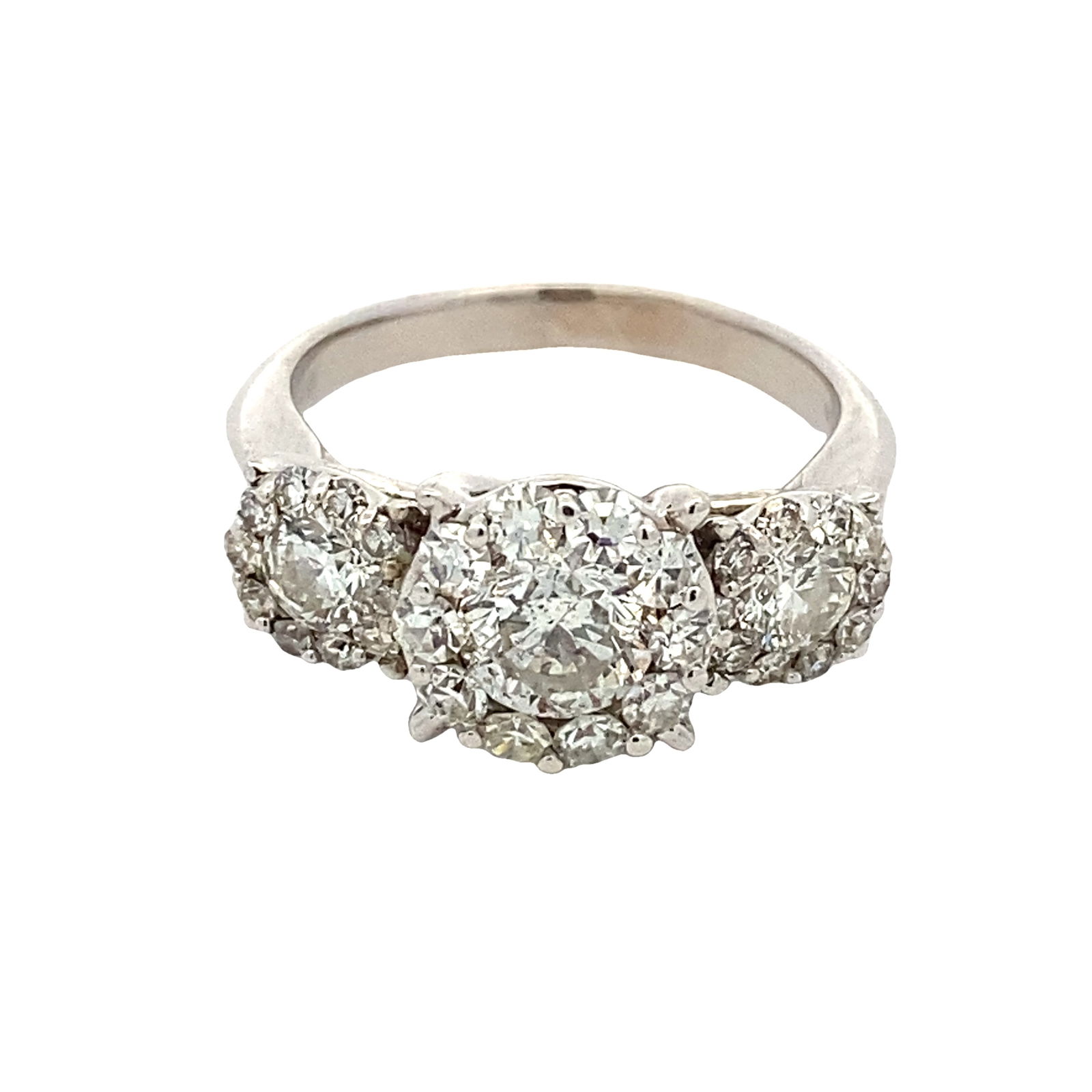 Circa 1990s Three Stone Diamond Cluster Ring in 14K White Gold (1 of 6)