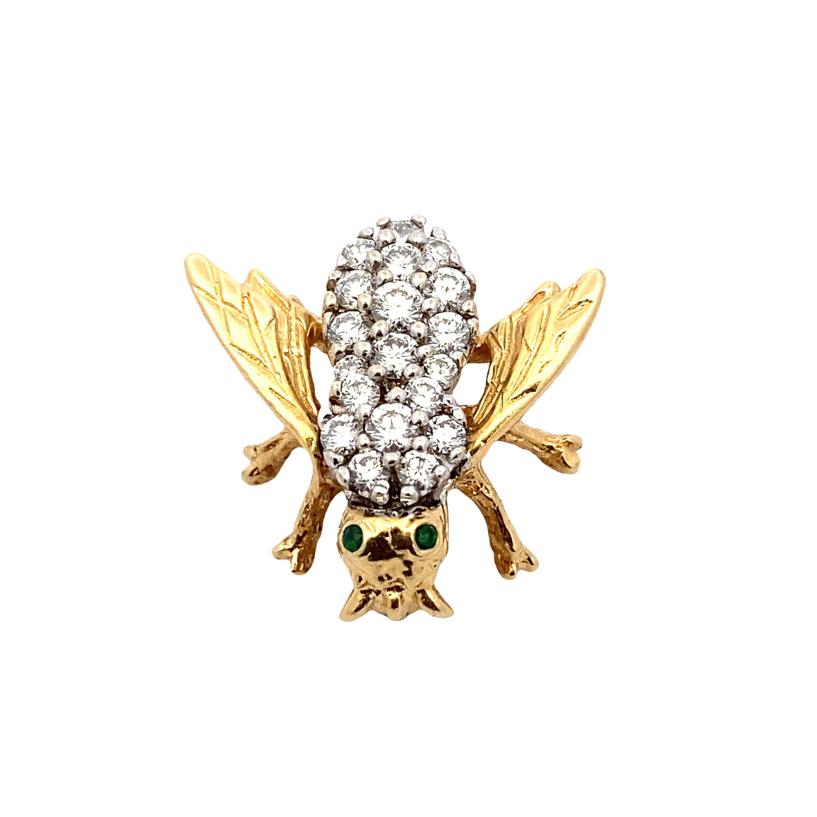Estate, Diamond and Emerald Bee Pin Brooch in 14K Yellow Gold (1 of 4)