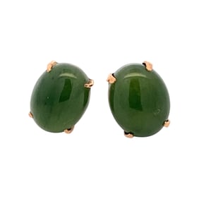 Oval Jade Stud Earrings in 14 Karat Rose Gold