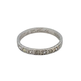 1920s Art Deco Engraved Diamond Wedding Band in 18K White Gold