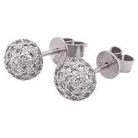 Circa 1960s Pave Diamond Button Earrings in 18K White Gold