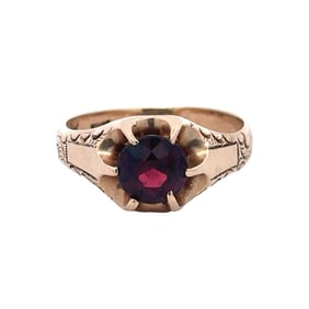 Round Garnet Solitaire Ring, 10k Gold
