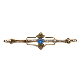 Antique Sapphire Bar Brooch, 10K Gold