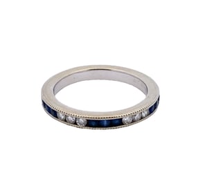 Sapphire and Diamond Band Ring in 14K White Gold