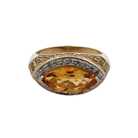 Vintage 10K Yellow Gold East West Citrine Diamond Ring
