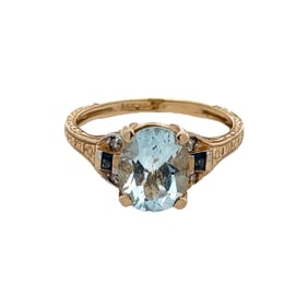 14K Yellow Gold Aquamarine Sapphire Diamond Ring