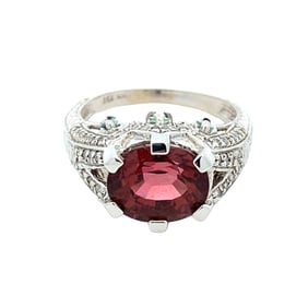 Tourmaline, Green Sapphire and Diamond Ring in 14K White Gold